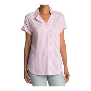 Beach Lunch Lounge Womens V Neck Pink White Striped Tunic Top Size Small
